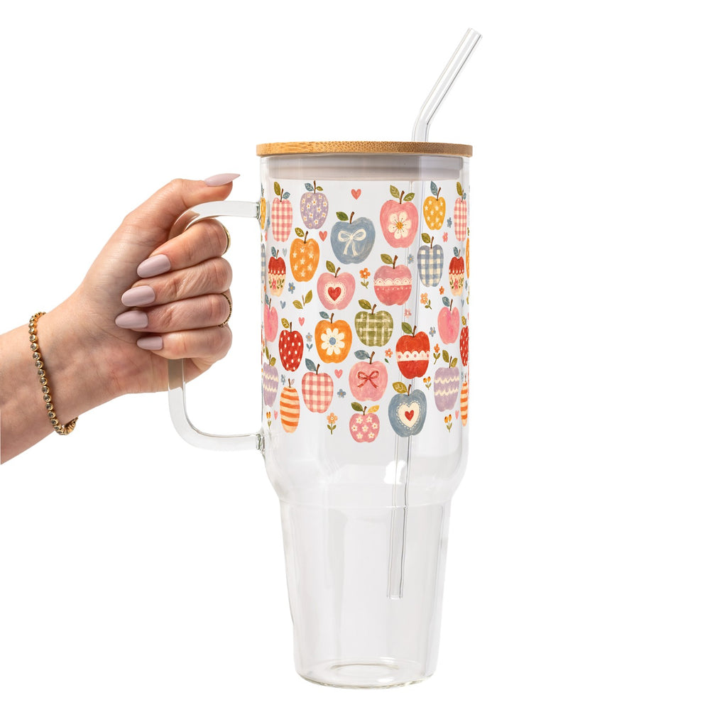 Vintage Whimsical Apples Glass Cup, Mug & Tumbler with Lid and Straw