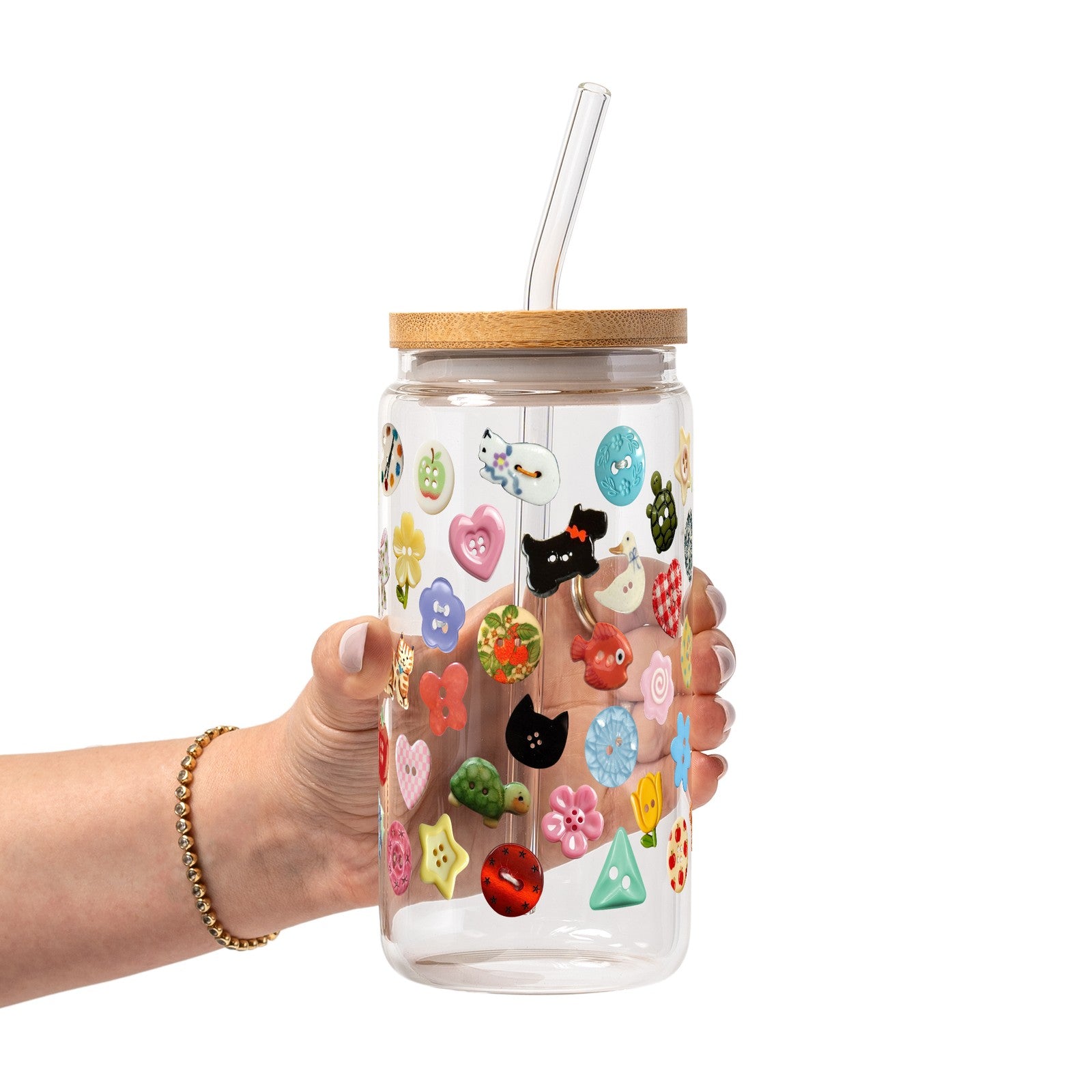 Cutie Buttons Glass Cup, Mug & Tumbler with Lid and Straw