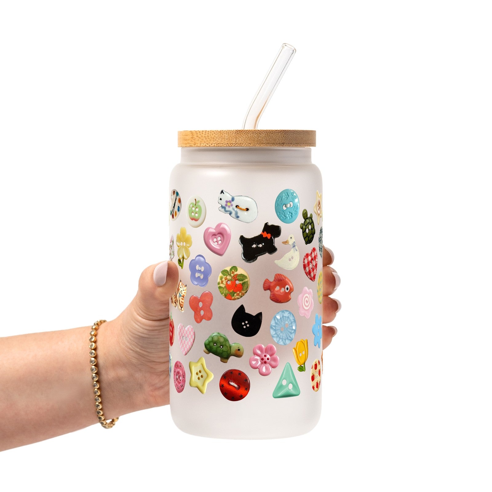 Cutie Buttons Glass Cup, Mug & Tumbler with Lid and Straw
