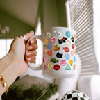 Cutie Buttons Glass Cup, Mug & Tumbler with Lid and Straw