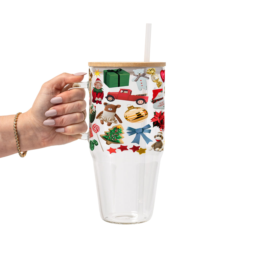 Christmas Trinkets Glass Cup, Mug & Tumbler with Lid and Straw