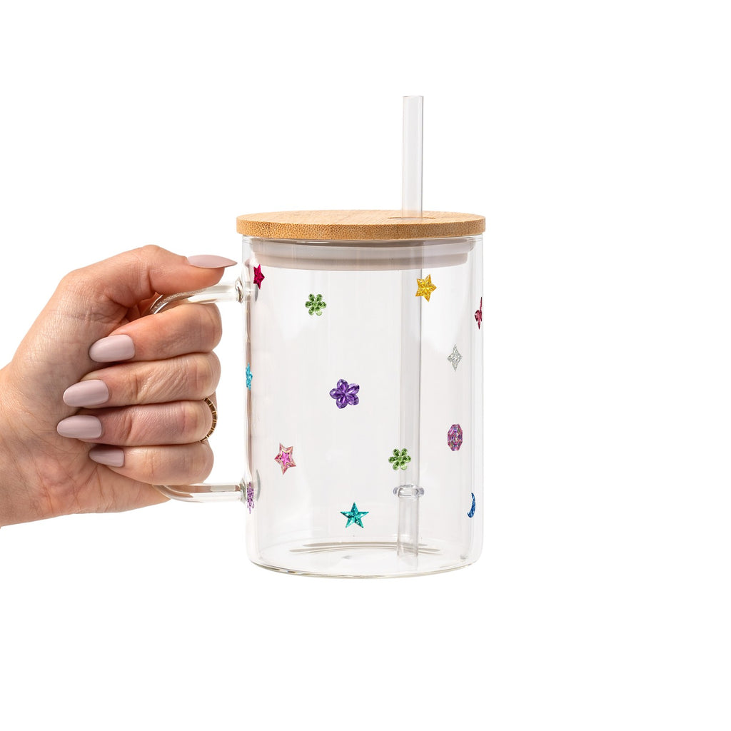 Gemstone Sparkle Glass Cup, Mug & Tumbler with Lid and Straw