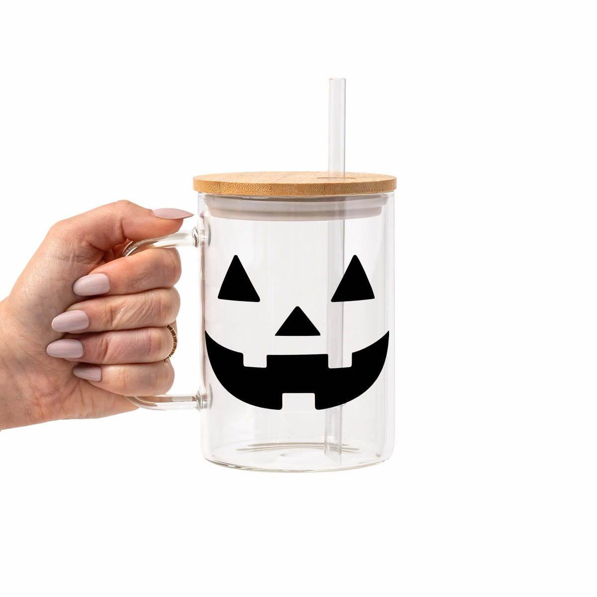 Jack-O-Lantern Glass Cup, Mug & Tumbler with Lid and Straw