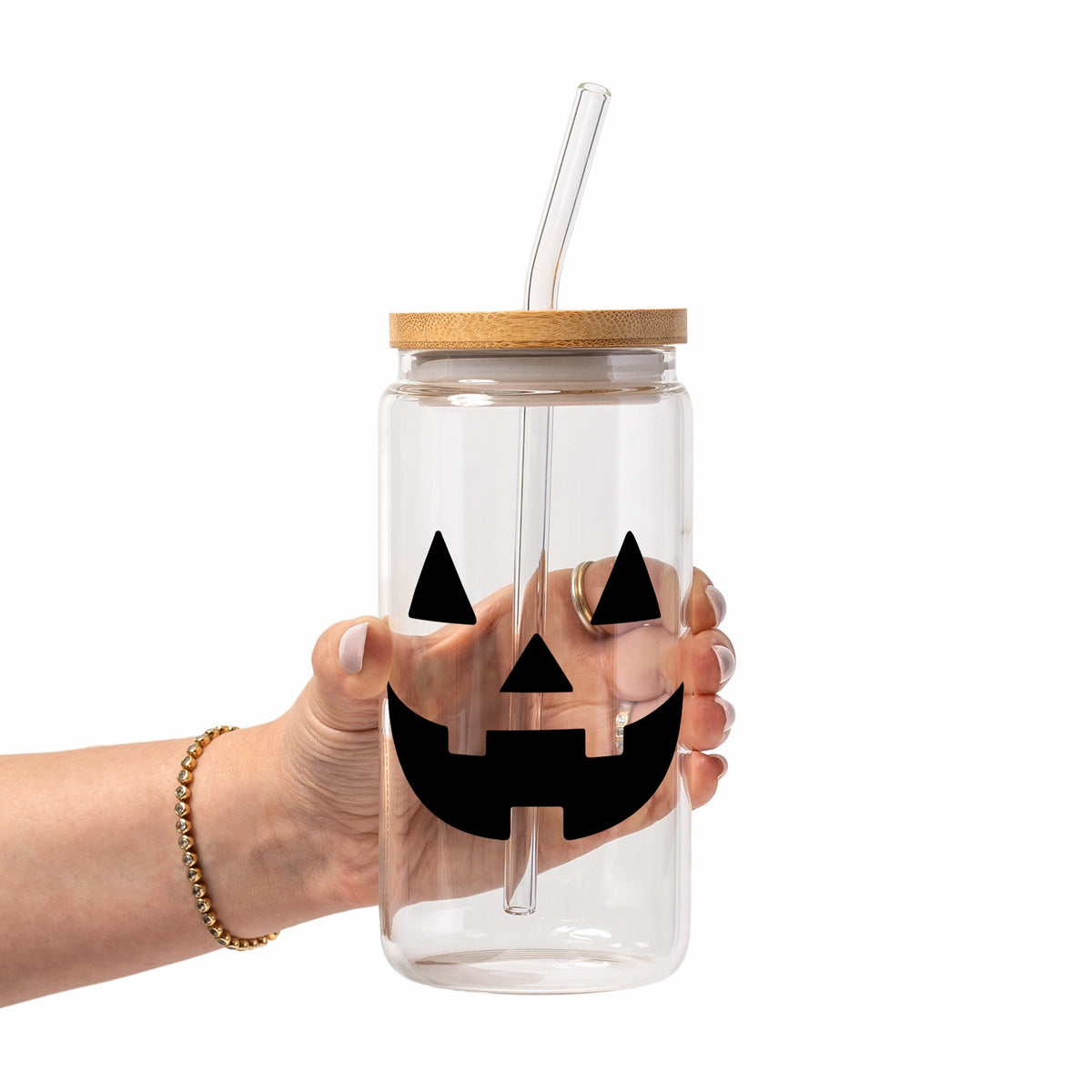 Jack-O-Lantern Glass Cup, Mug & Tumbler with Lid and Straw