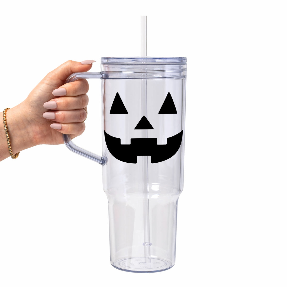 Jack-O-Lantern Glass Cup, Mug & Tumbler with Lid and Straw
