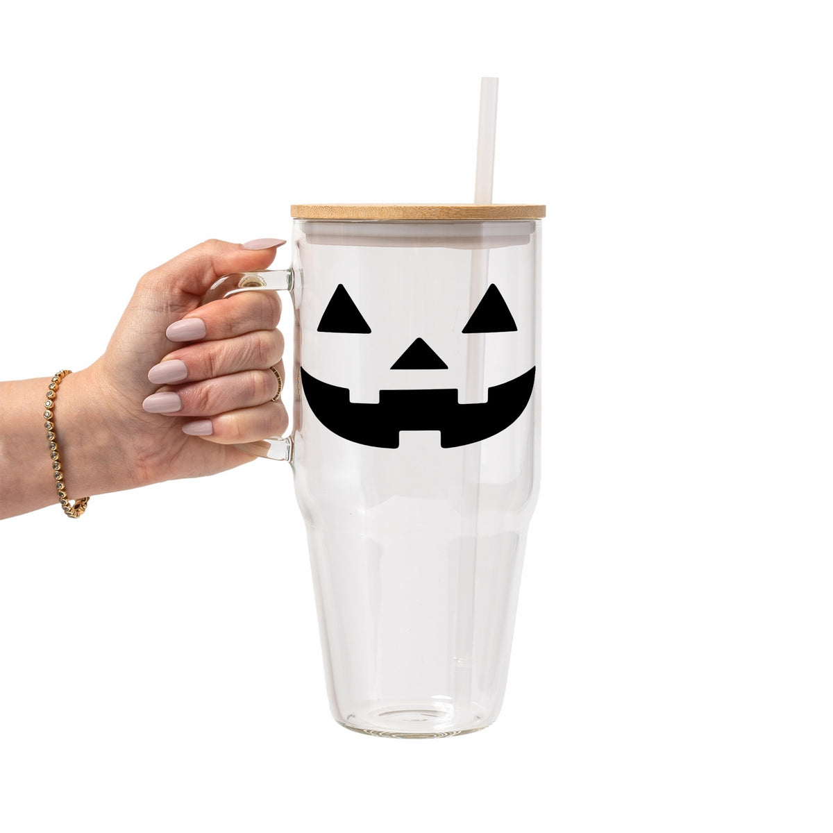 Jack-O-Lantern Glass Cup, Mug & Tumbler with Lid and Straw
