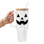 Jack-O-Lantern Glass Cup, Mug & Tumbler with Lid and Straw