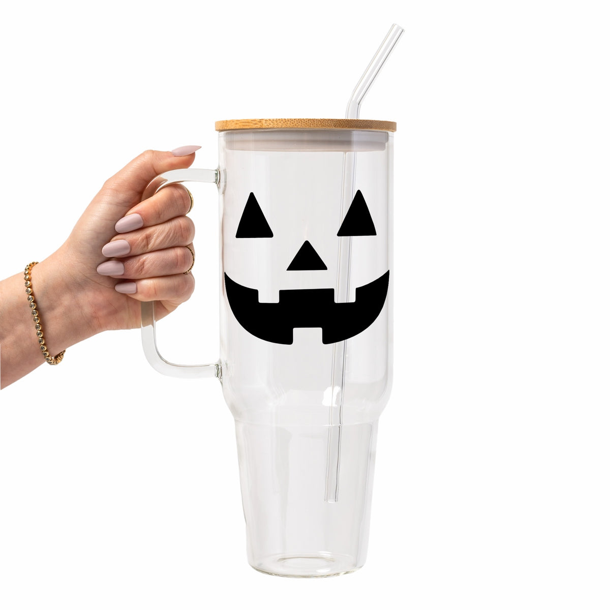 Jack-O-Lantern Glass Cup, Mug & Tumbler with Lid and Straw