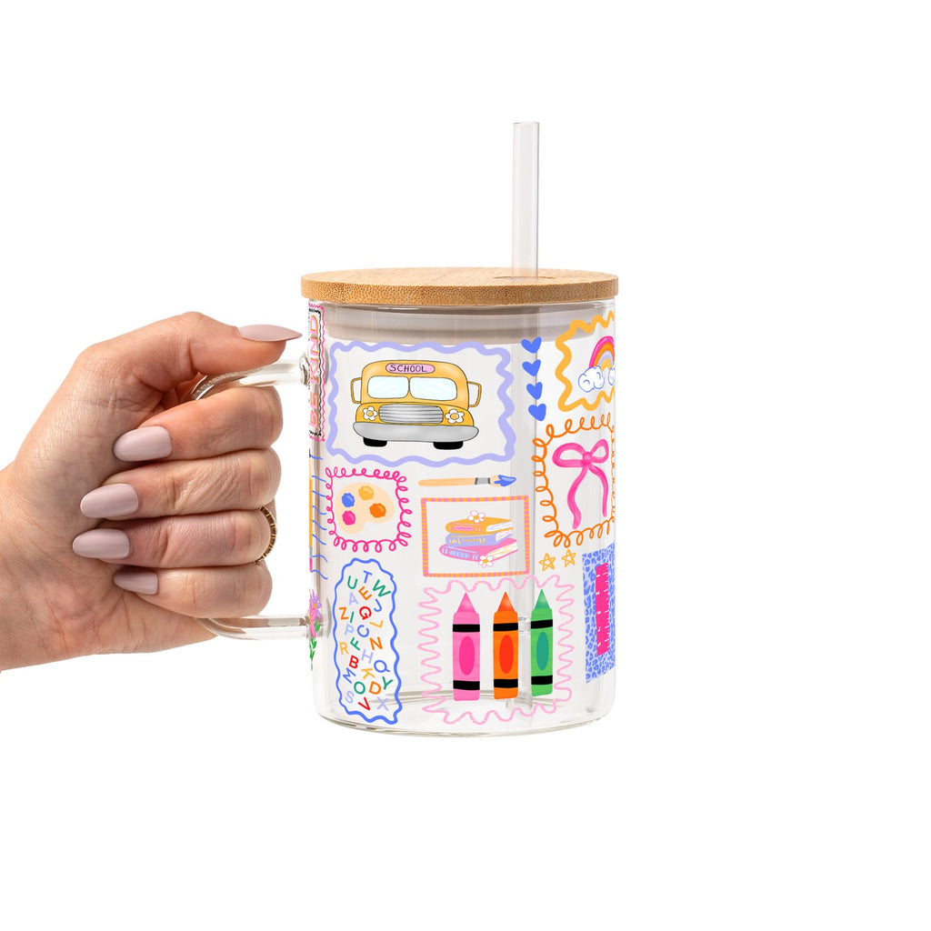 Preppy Whimsy Teacher Glass Cup, Mug & Tumbler with Lid and Straw