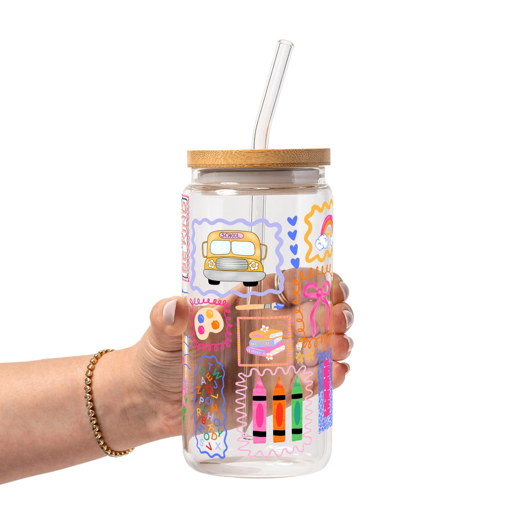 Preppy Whimsy Teacher Glass Cup, Mug & Tumbler with Lid and Straw