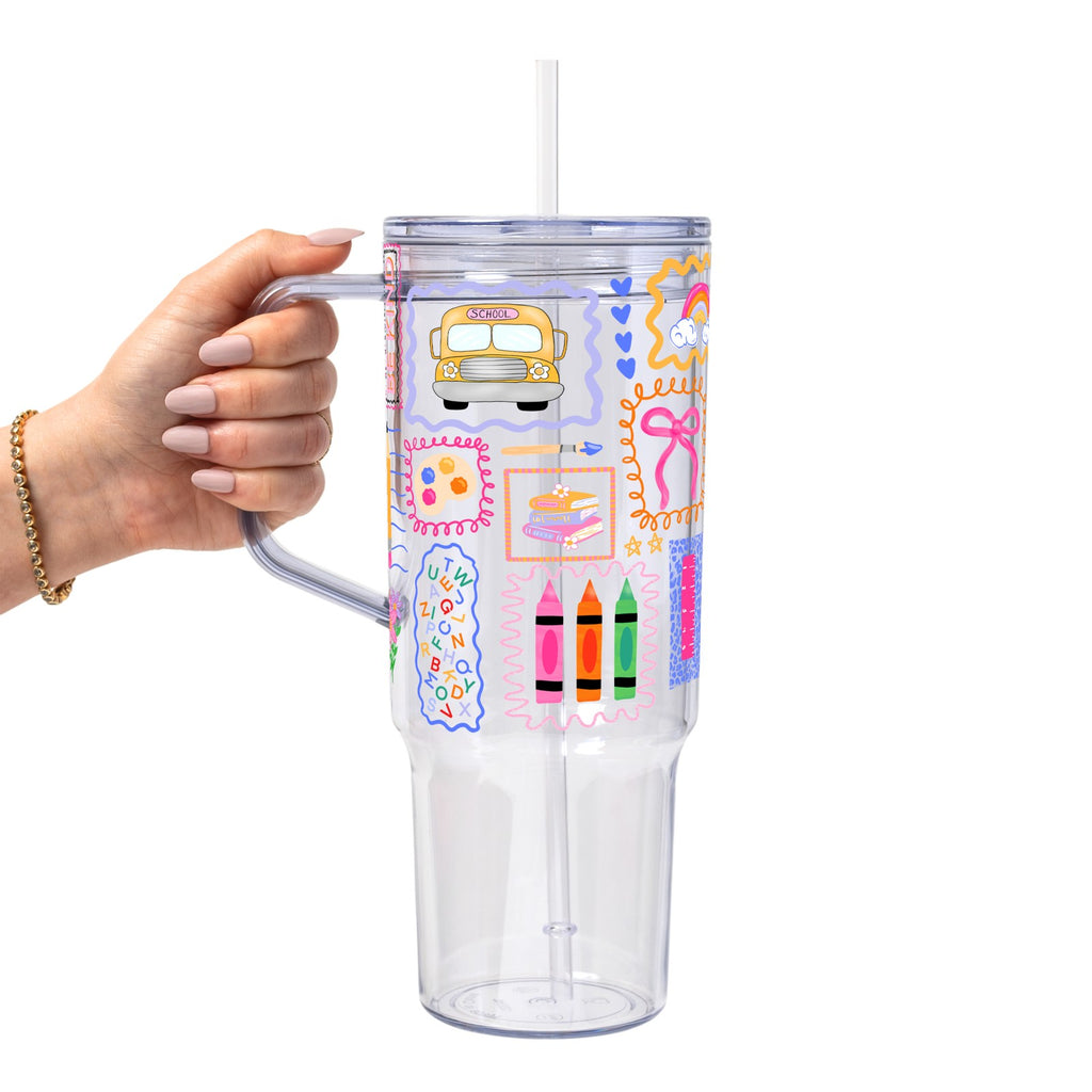 Preppy Whimsy Teacher Glass Cup, Mug & Tumbler with Lid and Straw