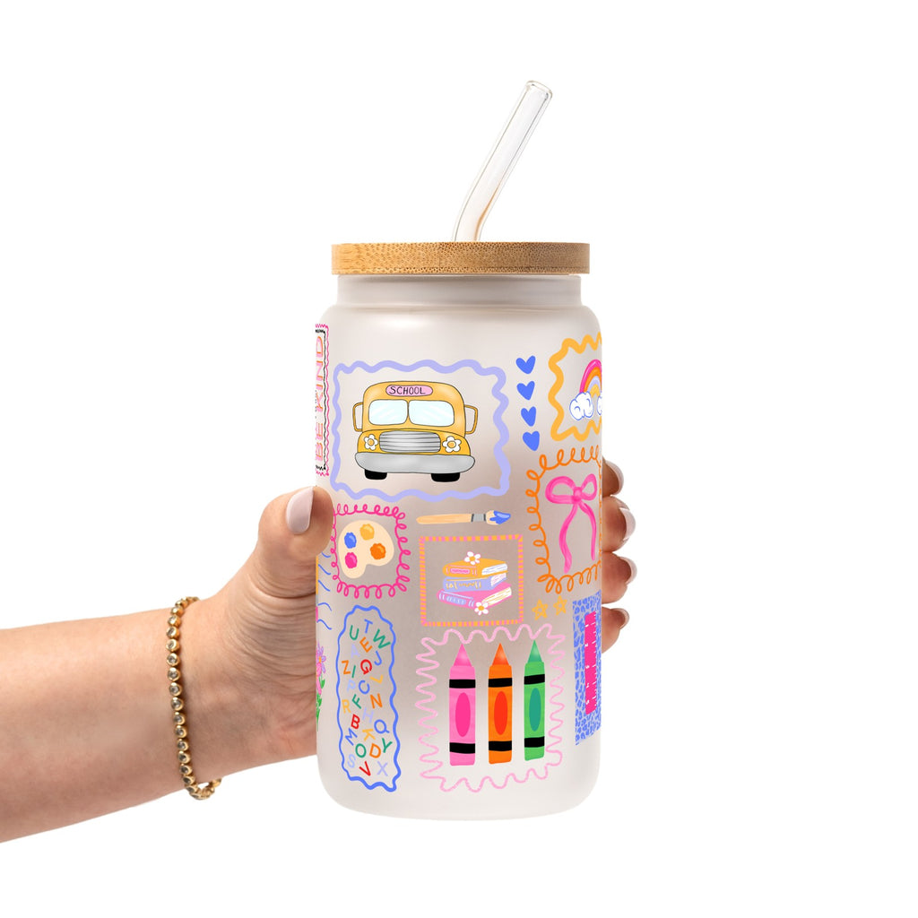 Preppy Whimsy Teacher Glass Cup, Mug & Tumbler with Lid and Straw