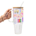 Preppy Whimsy Teacher Glass Cup, Mug & Tumbler with Lid and Straw