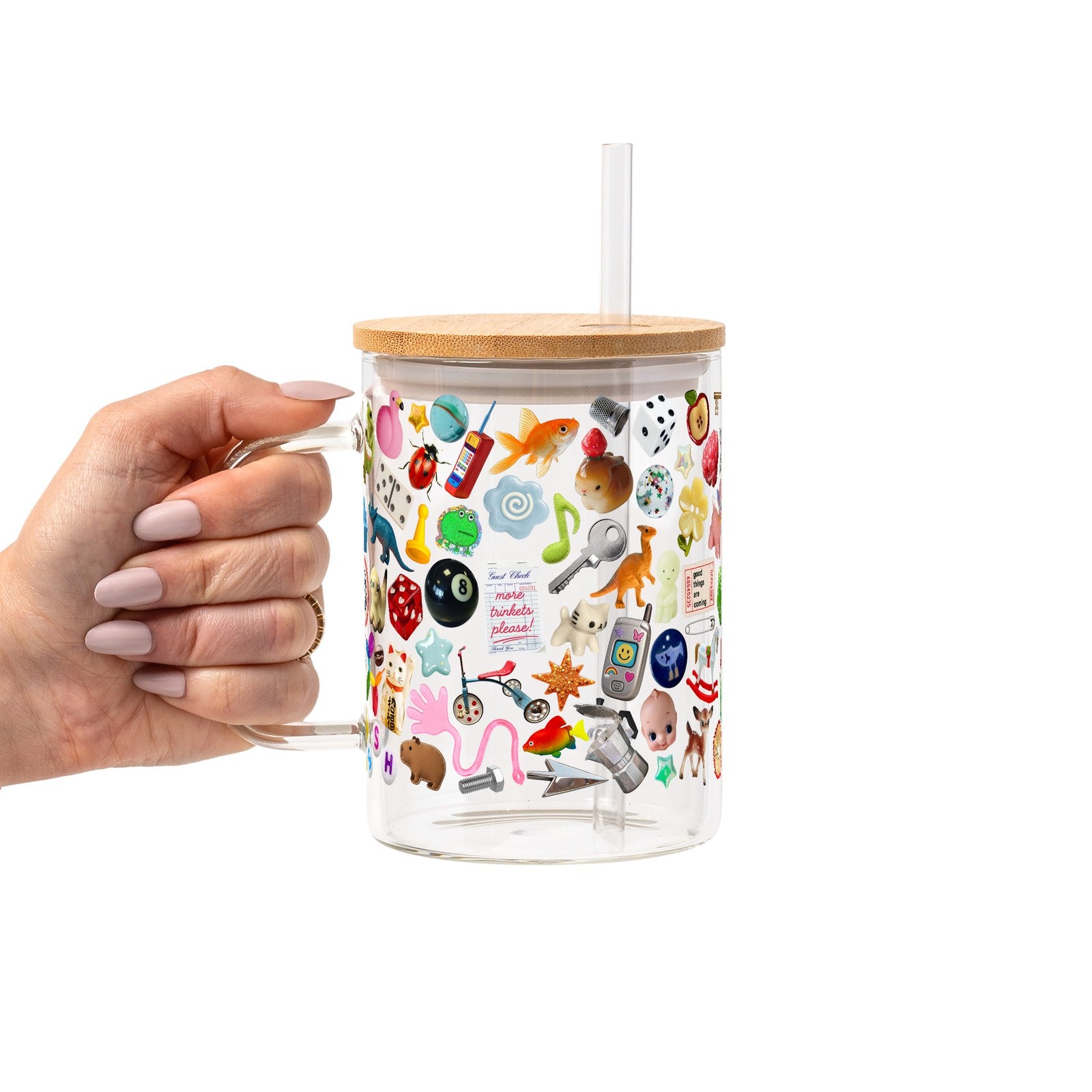 Trinket Core Glass Cup, Mug & Tumbler with Lid and Straw