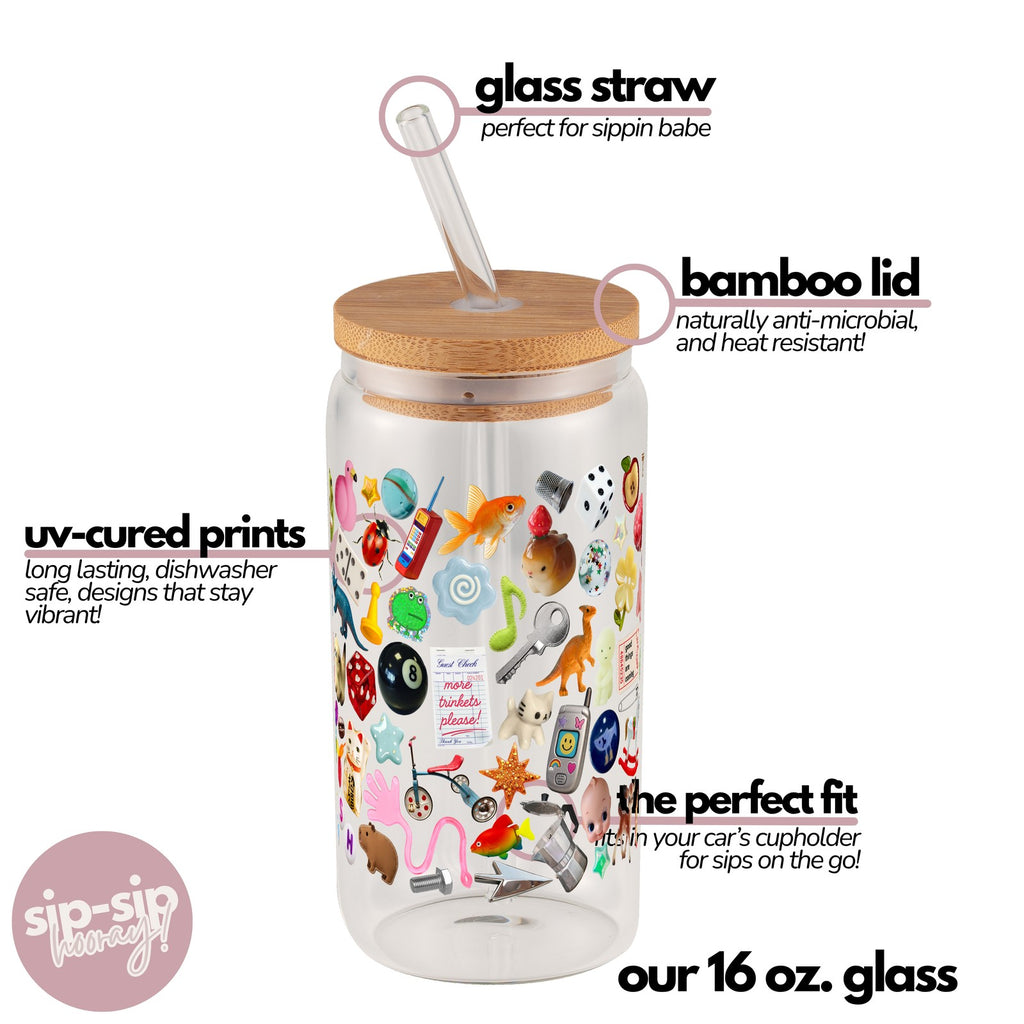 Trinket Core Glass Cup, Mug & Tumbler with Lid and Straw