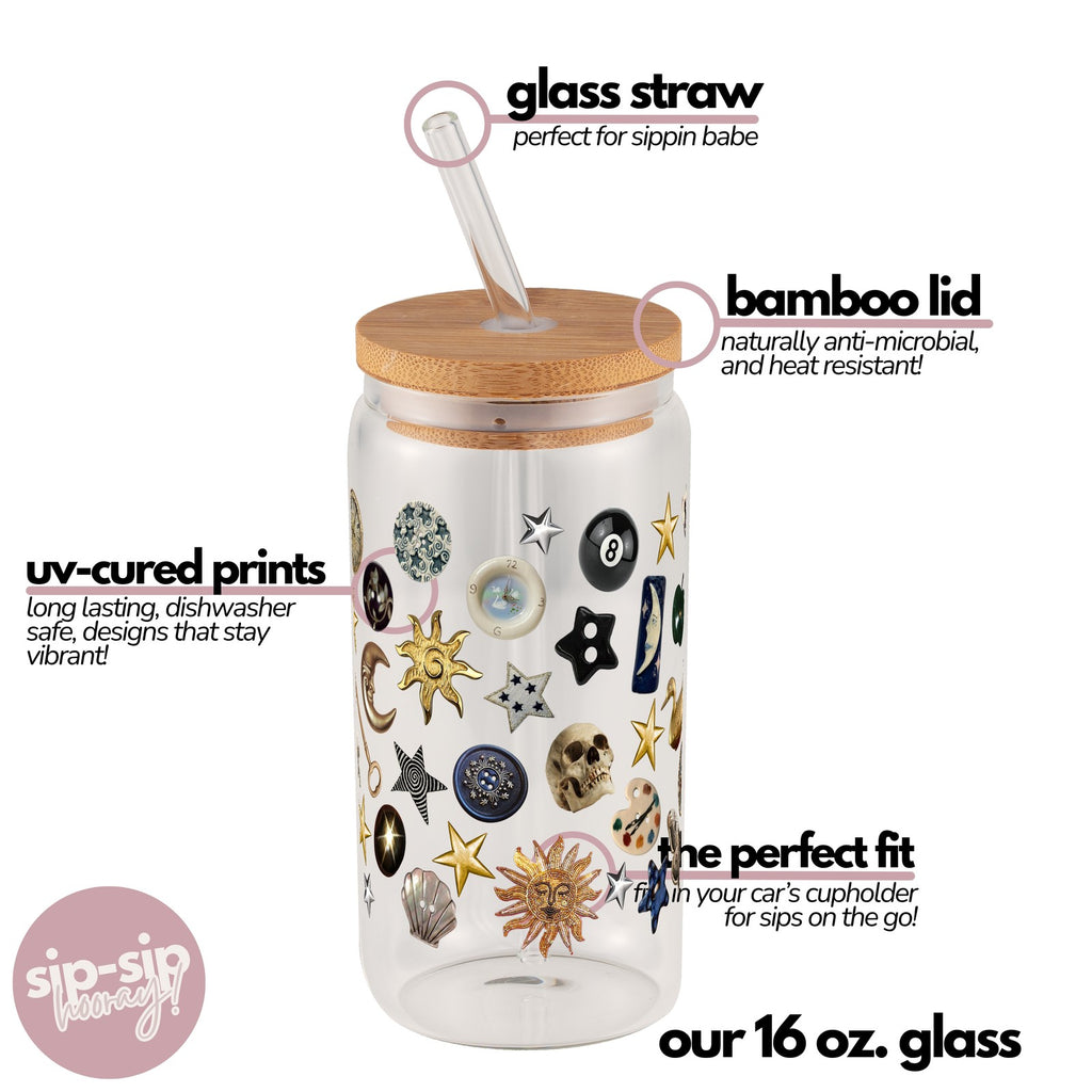 Whimsy Goth Glass Cup, Mug & Tumbler with Lid and Straw