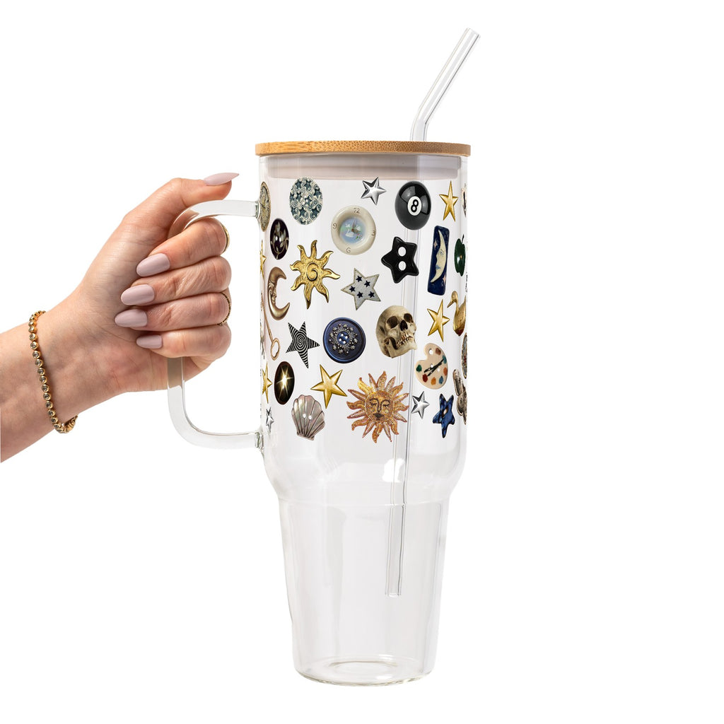 Whimsy Goth Glass Cup, Mug & Tumbler with Lid and Straw