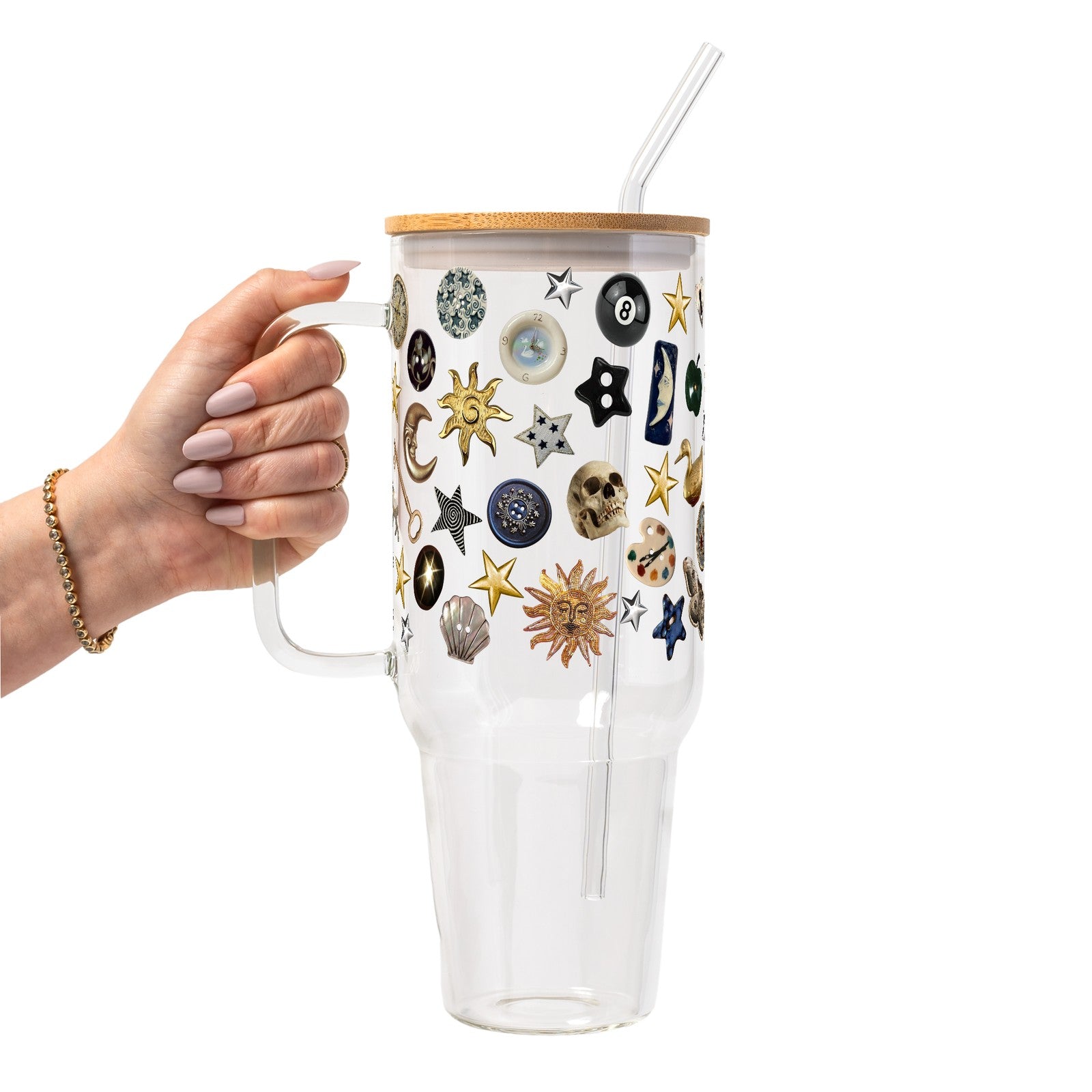 Whimsy Goth Glass Cup, Mug & Tumbler with Lid and Straw