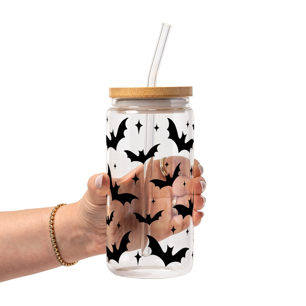 Bats on Bats Glass Cup, Mug & Tumbler with Lid and Straw