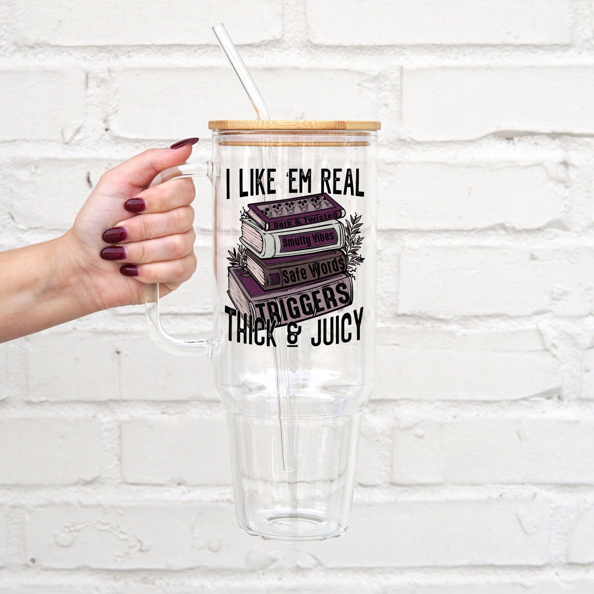 Thick and Juicy Bookish 40oz Glass or Plastic Tumbler With Lid and Straw - Sip Sip Hooray