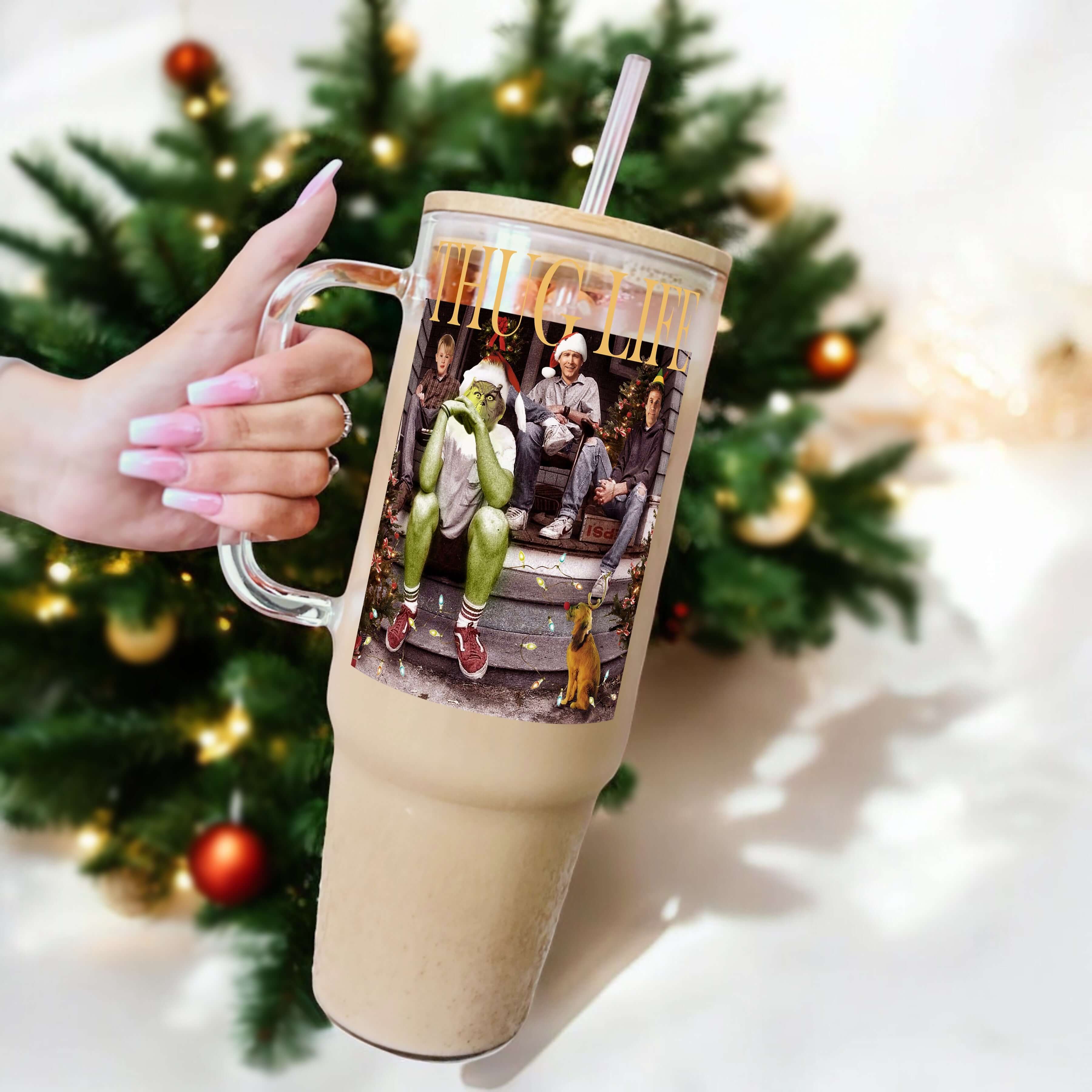 Thug Life Christmas Tumbler With Lid and Straw