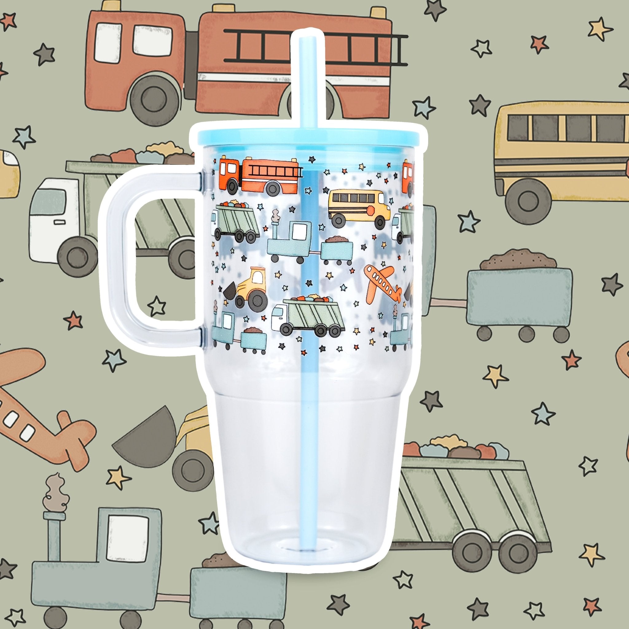 Trucks & Things 20oz Kids Tumbler with Handle, Lid & Straw - Sip Sip Hooray