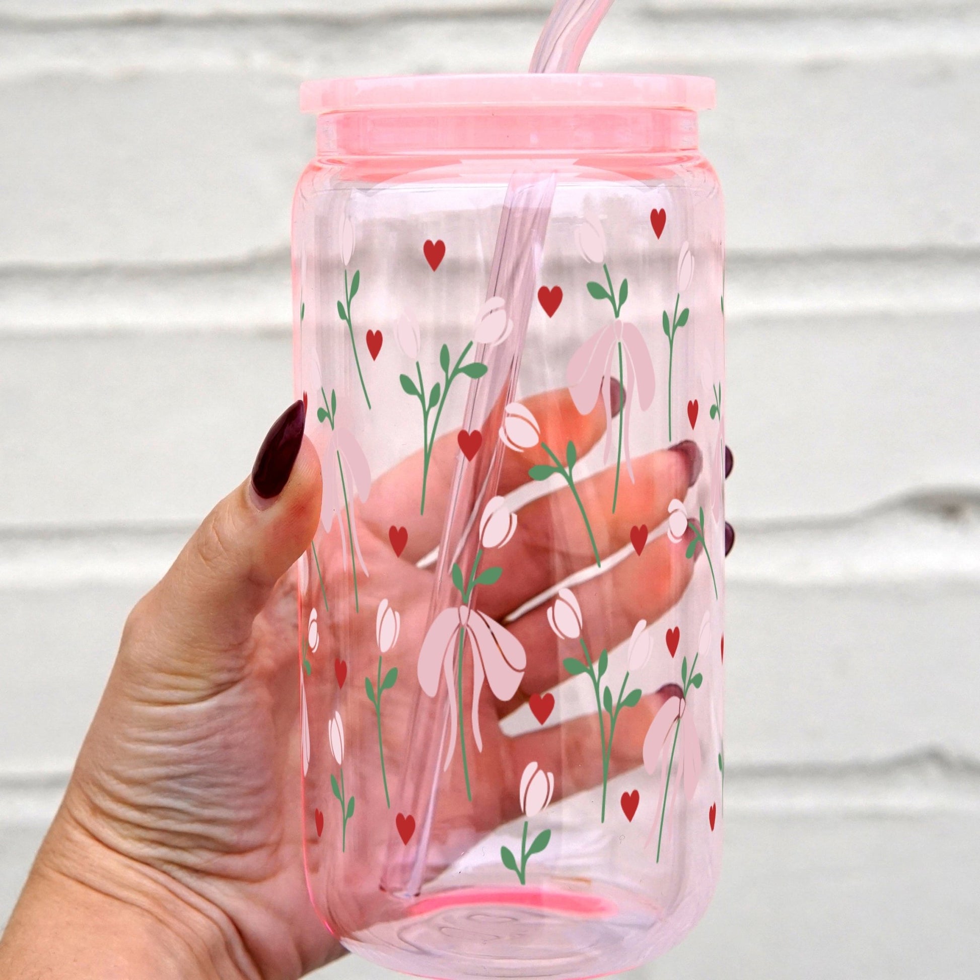 Tulips and Bows Cup With Lid and Straw - Sip Sip Hooray