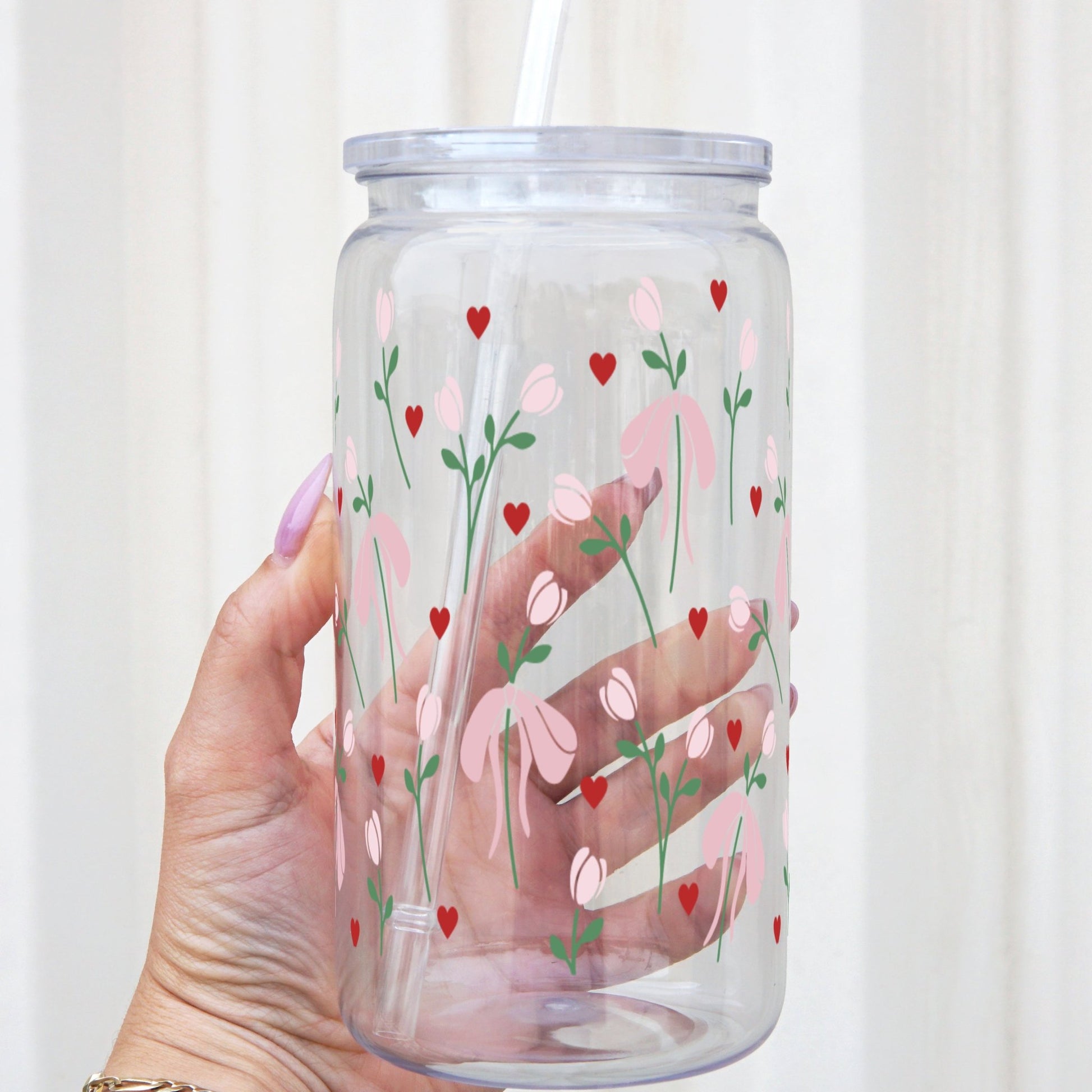 Tulips and Bows Cup With Lid and Straw - Sip Sip Hooray