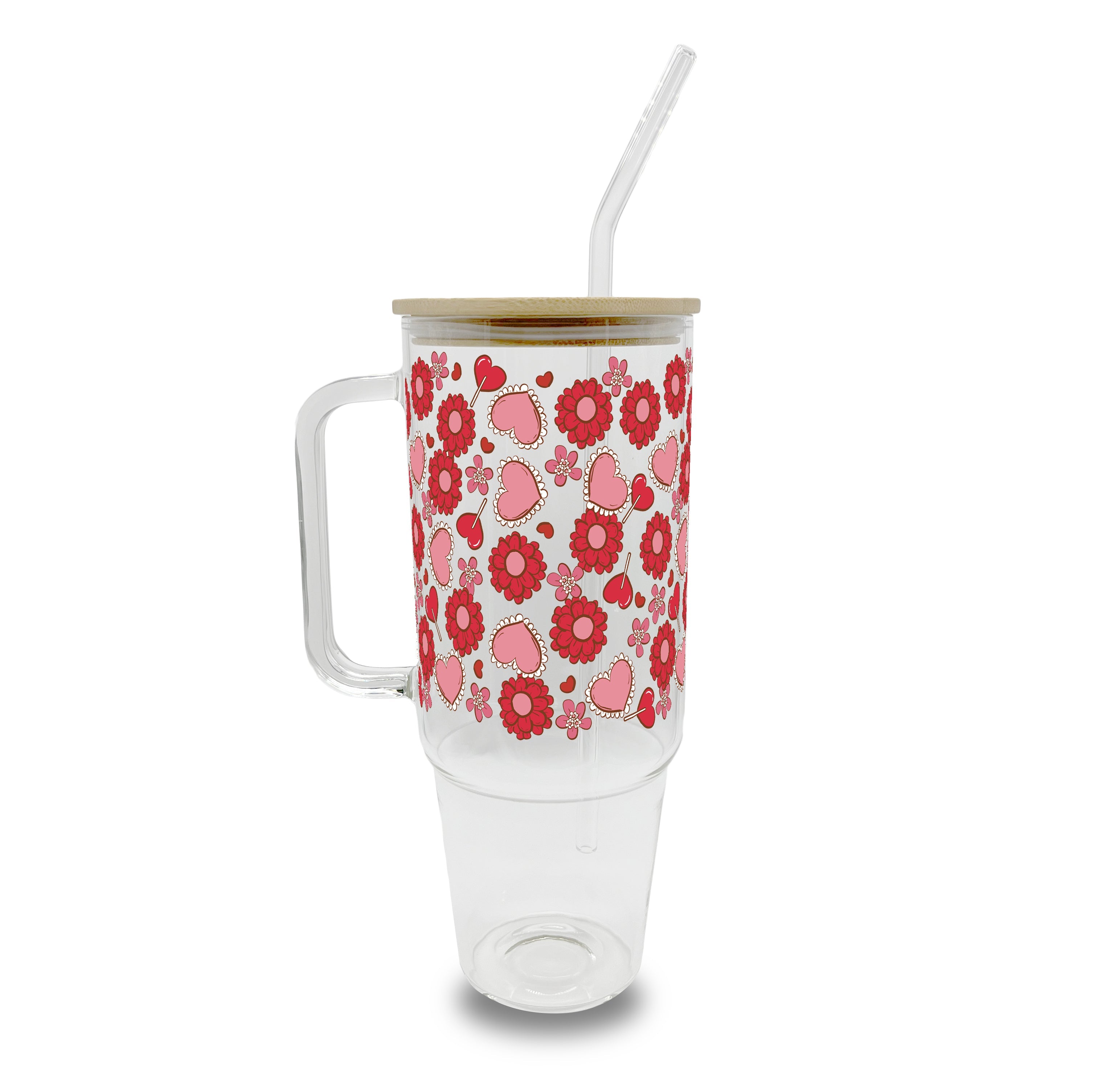 Valentine's Day Flowers and Candy 40oz Glass Or Plastic Tumbler With Lid and Straw - Sip Sip Hooray