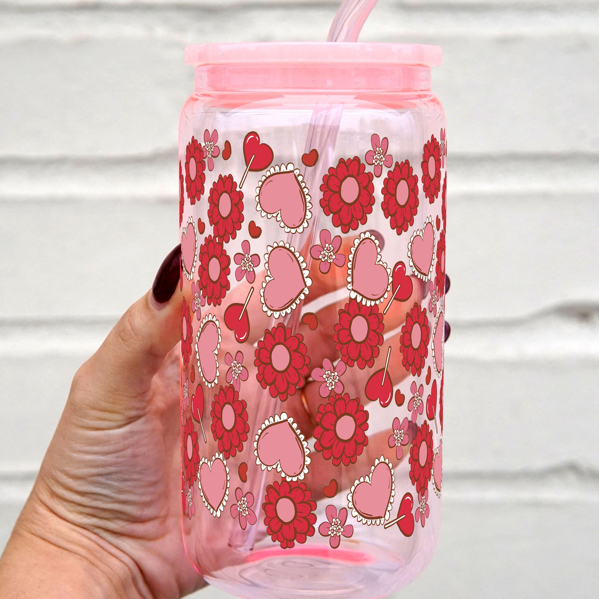 Valentine's Day Flowers and Candy Can Cup With Lid and Straw - Sip Sip Hooray