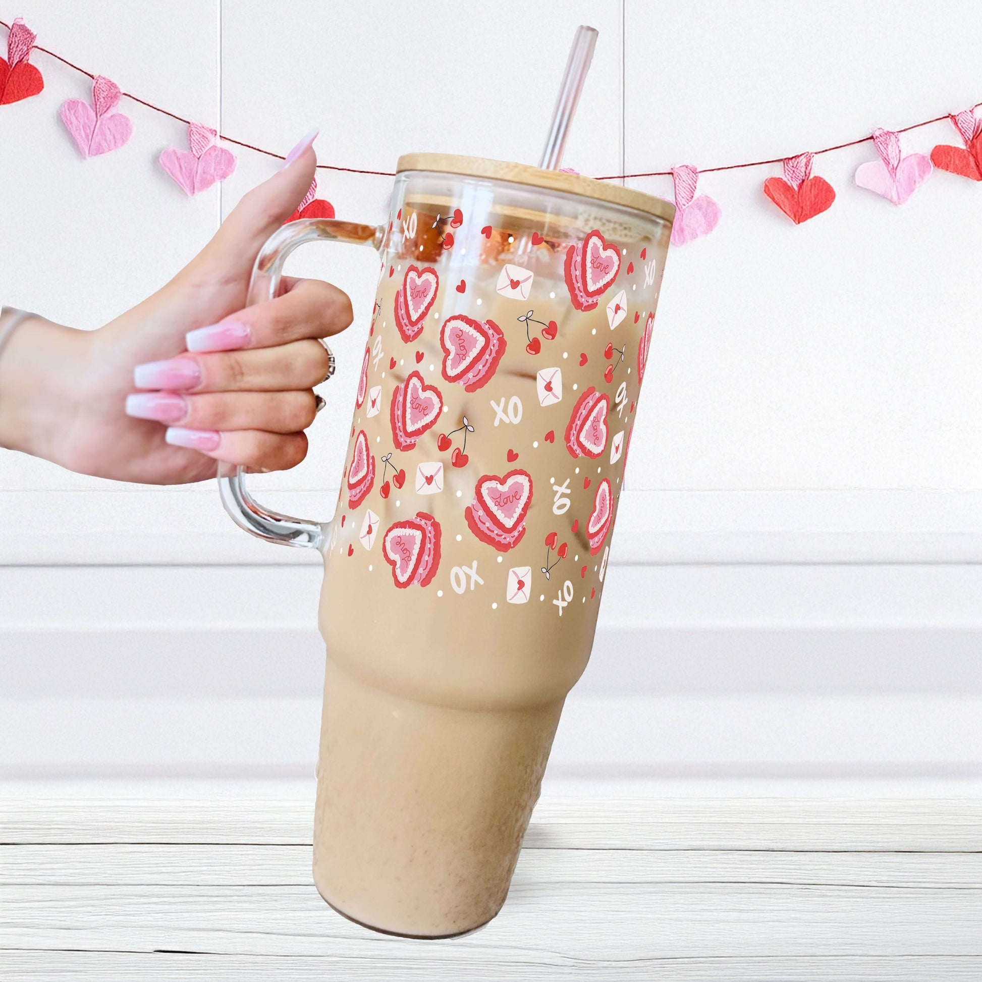 Valentine's Day Heart Cakes 40oz Glass or Plastic Tumbler With Lid and Straw from Sip Sip Hooray – Tumblers