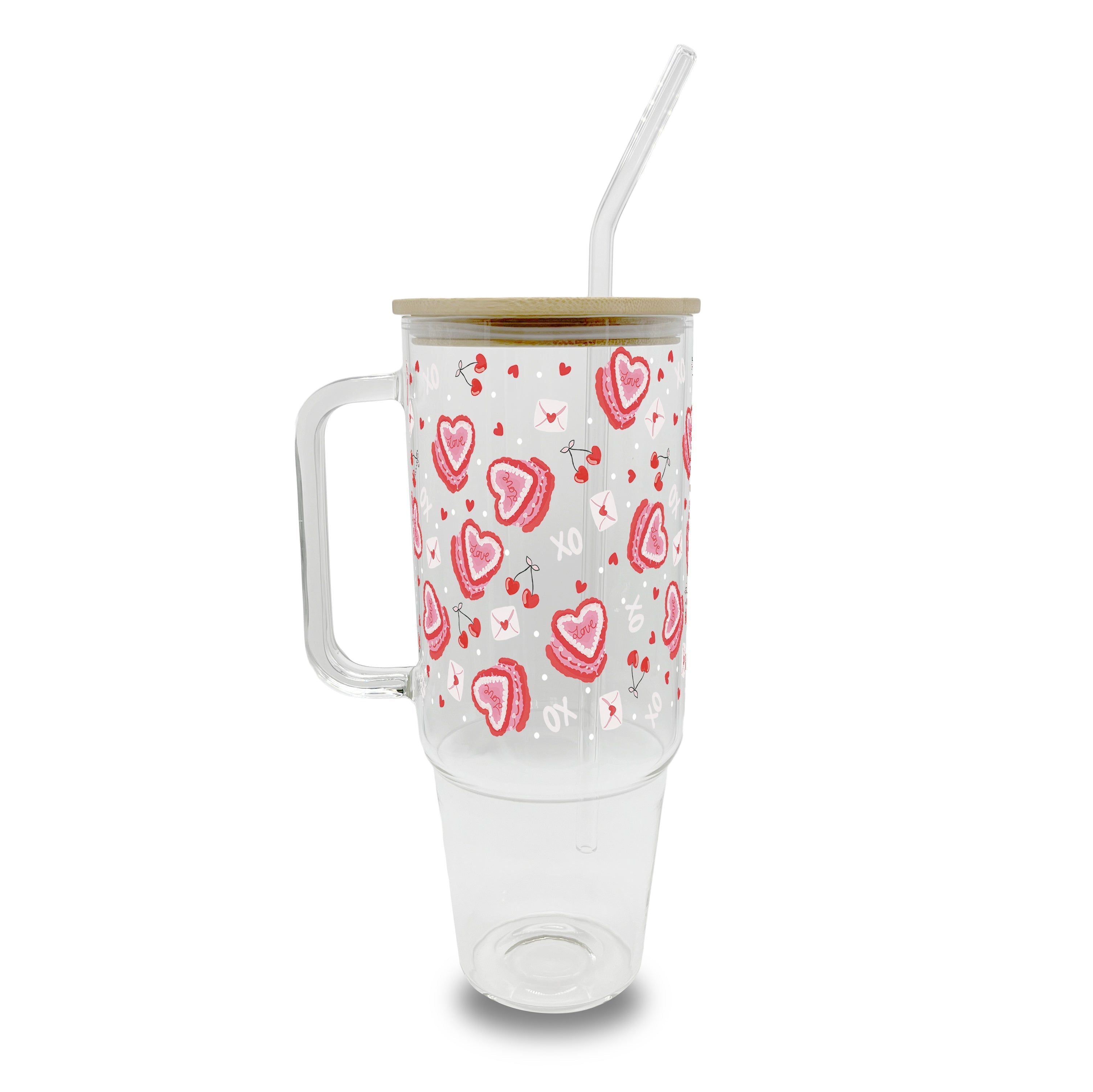 Valentine's Day Heart Cakes 40oz Glass or Plastic Tumbler With Lid and Straw - Sip Sip Hooray