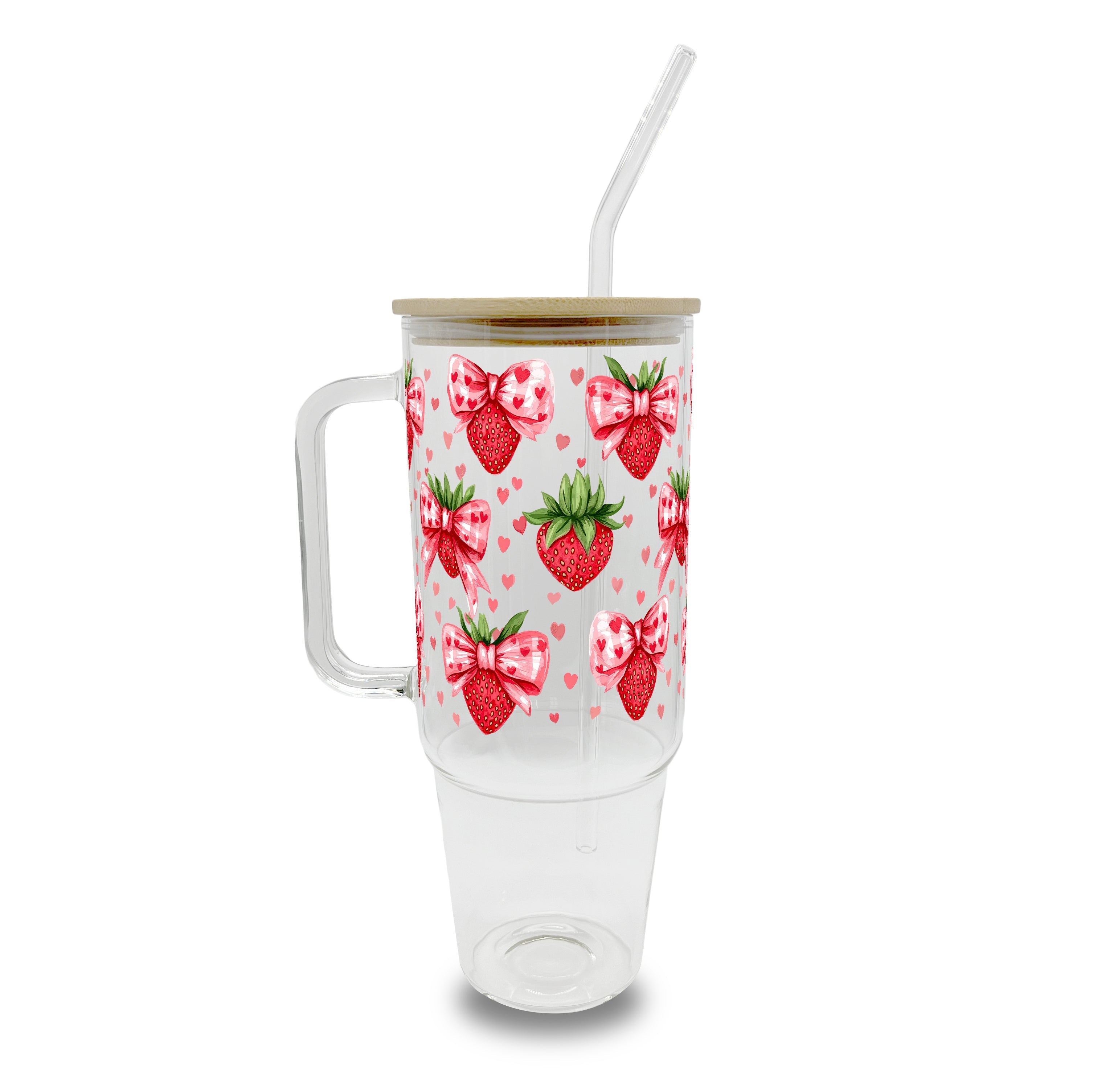 Valentine's Day Strawberry Bows Glass or Plastic Tumbler With Lid and Straw - Sip Sip Hooray