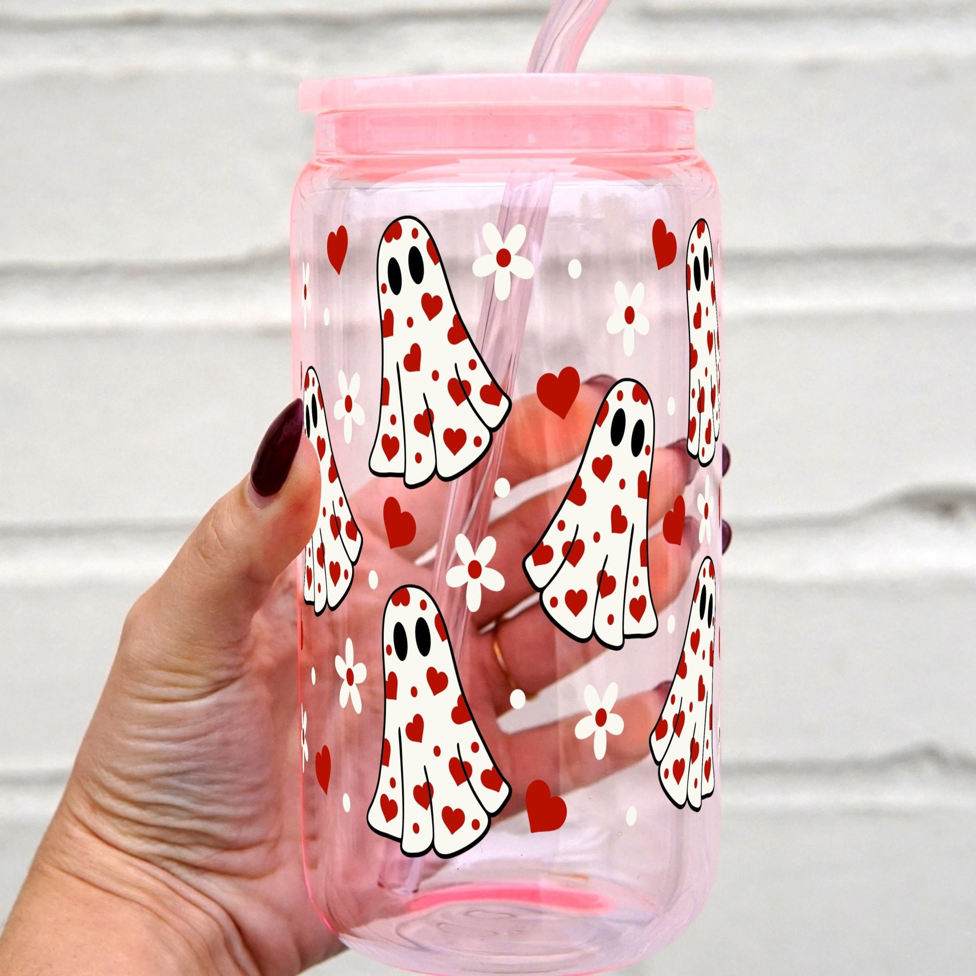 Valentine's Spooky Heart Ghost Cup with Lid and Straw - Sip Sip Hooray