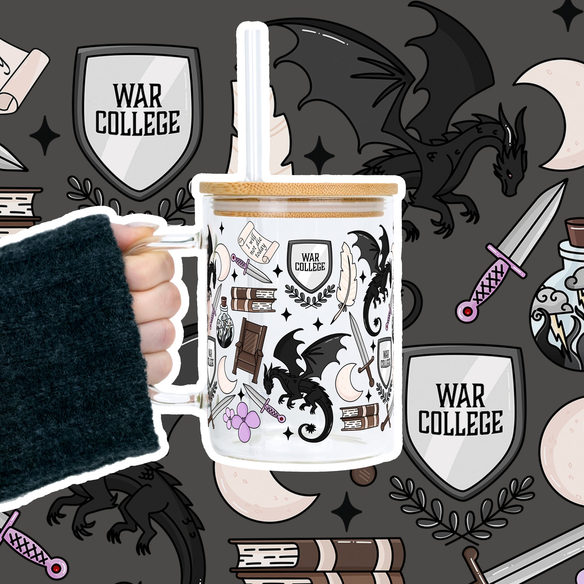 War College Cup 17oz Glass Mug With Lid and Straw - Sip Sip Hooray