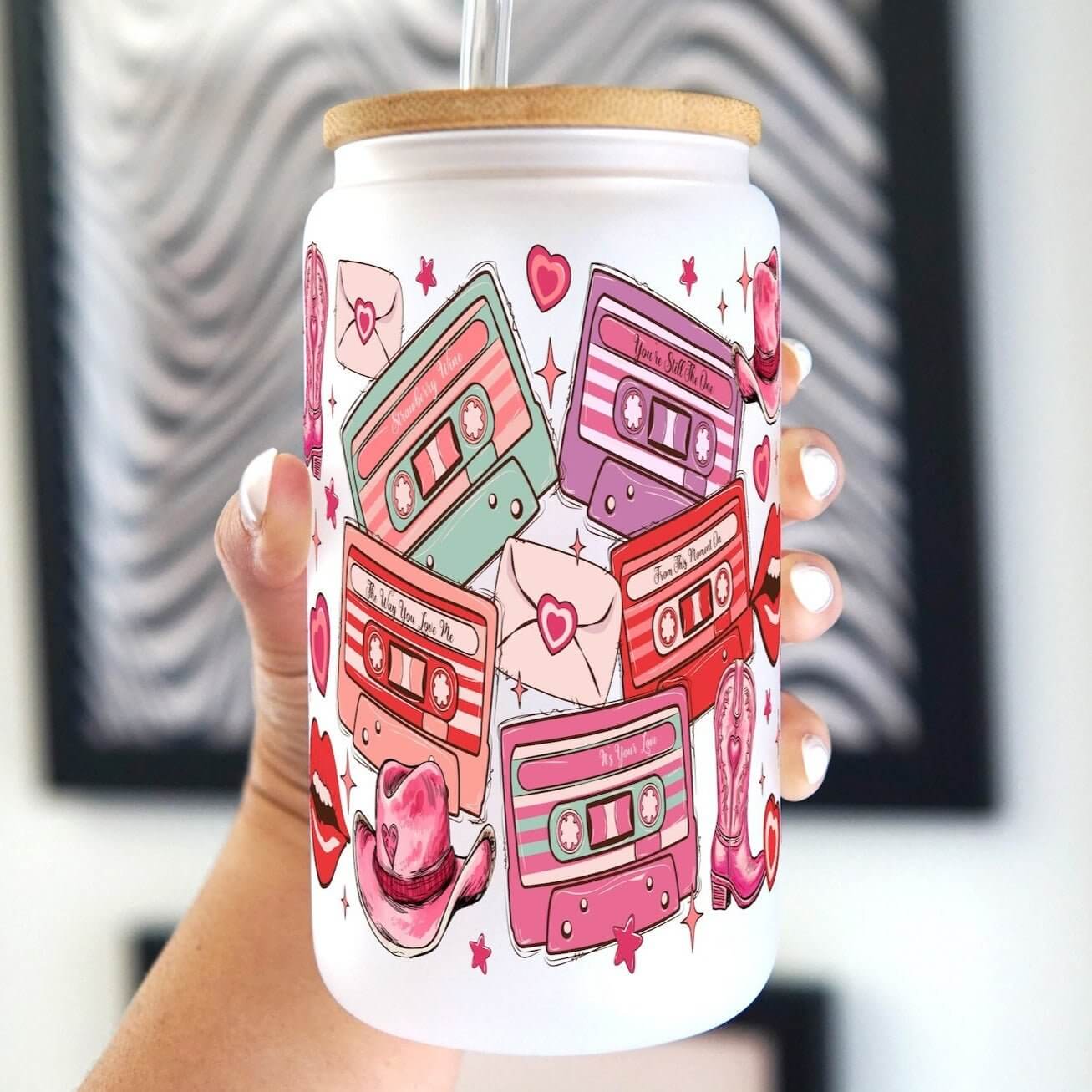 Western Love Song Cassette Tapes Cup with Lid and Straw