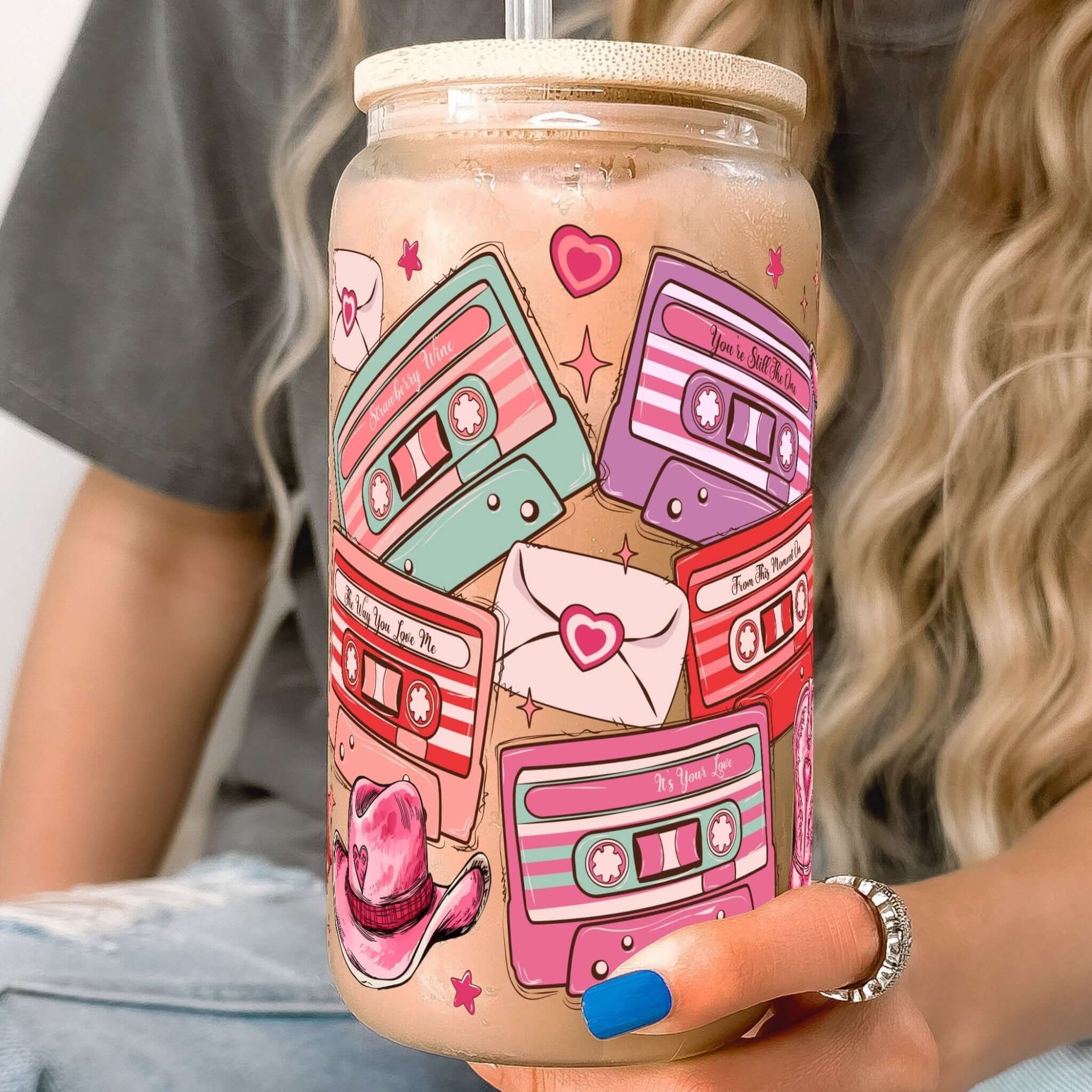 Western Love Song Cassette Tapes Cup with Lid and Straw