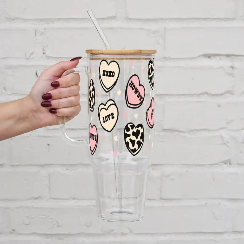 Western Valentine Tumbler With Lid and Straw
