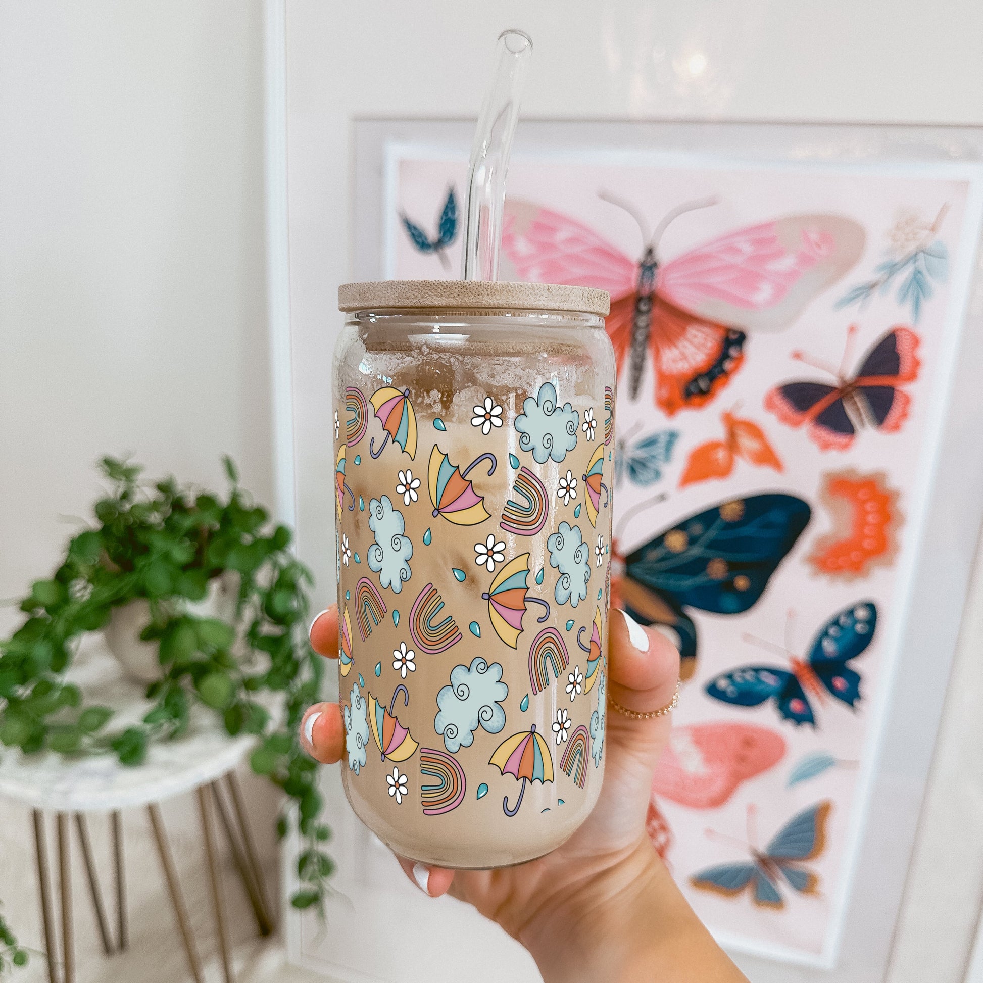 Whimsical Rainy Day Cup with Lid and Straw - Sip Sip Hooray