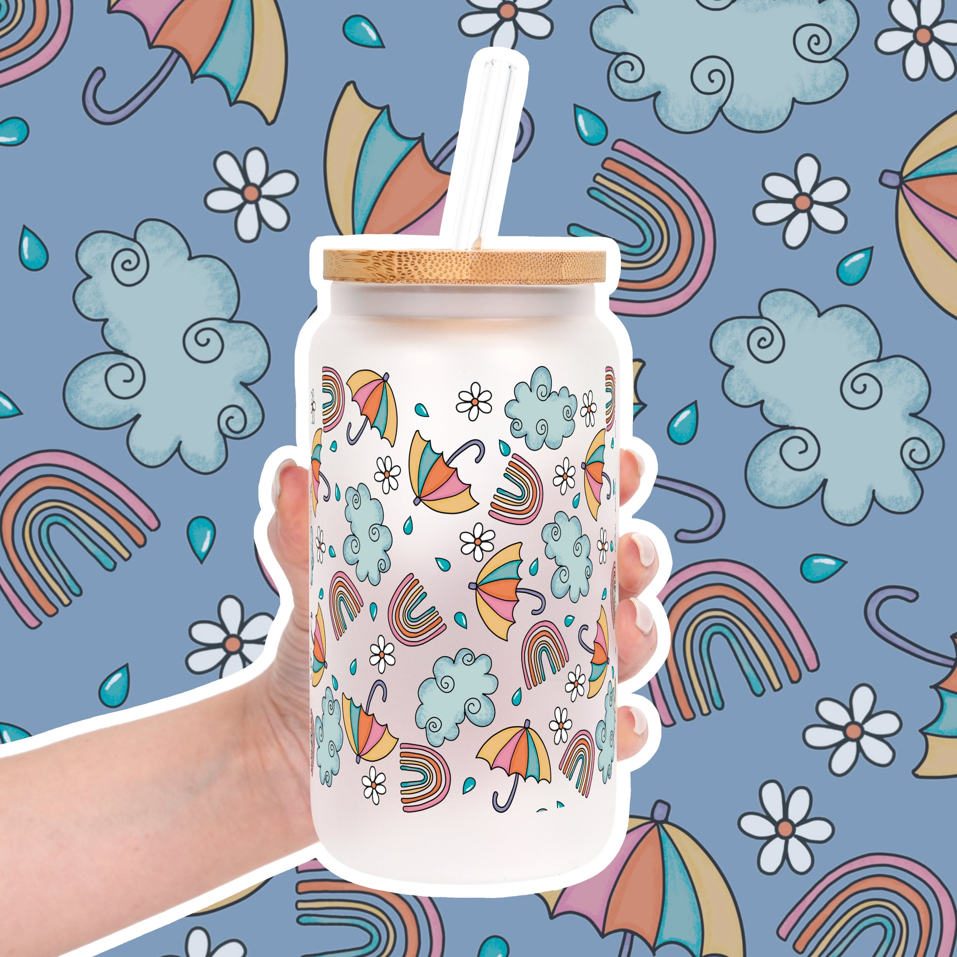 Whimsical Rainy Day Cup with Lid and Straw - Sip Sip Hooray