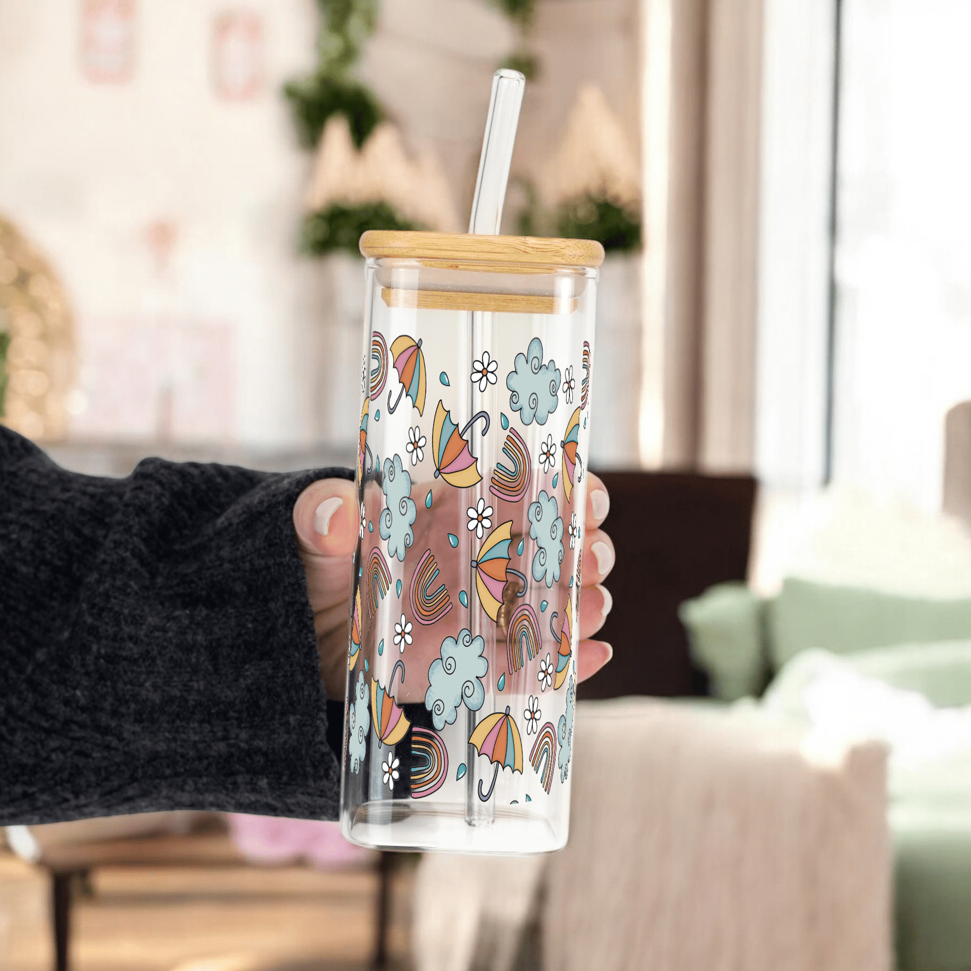 Whimsical Rainy Day Cup with Lid and Straw - Sip Sip Hooray