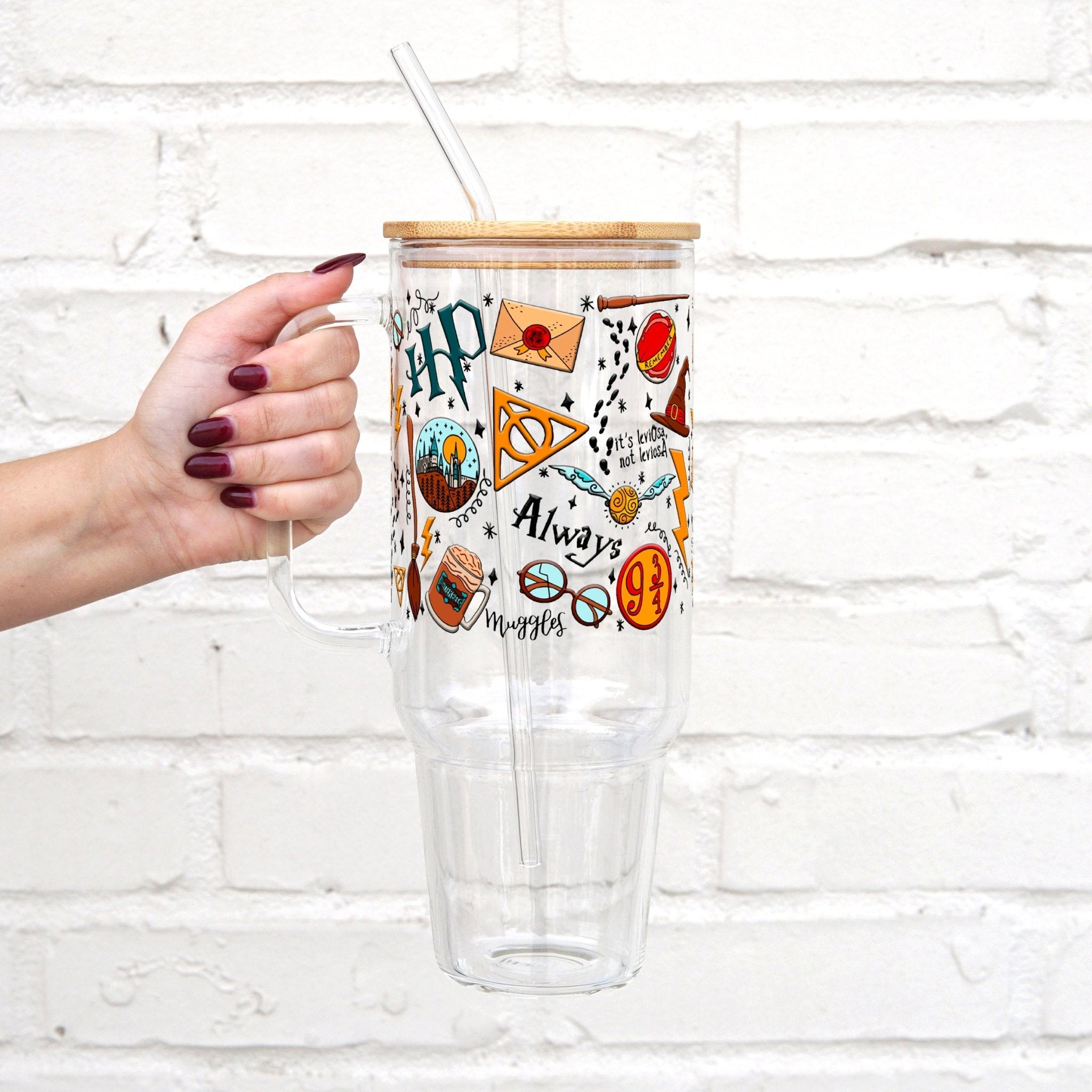 Wizard Theme 40oz Glass or Plastic Tumbler With Lid and Straw