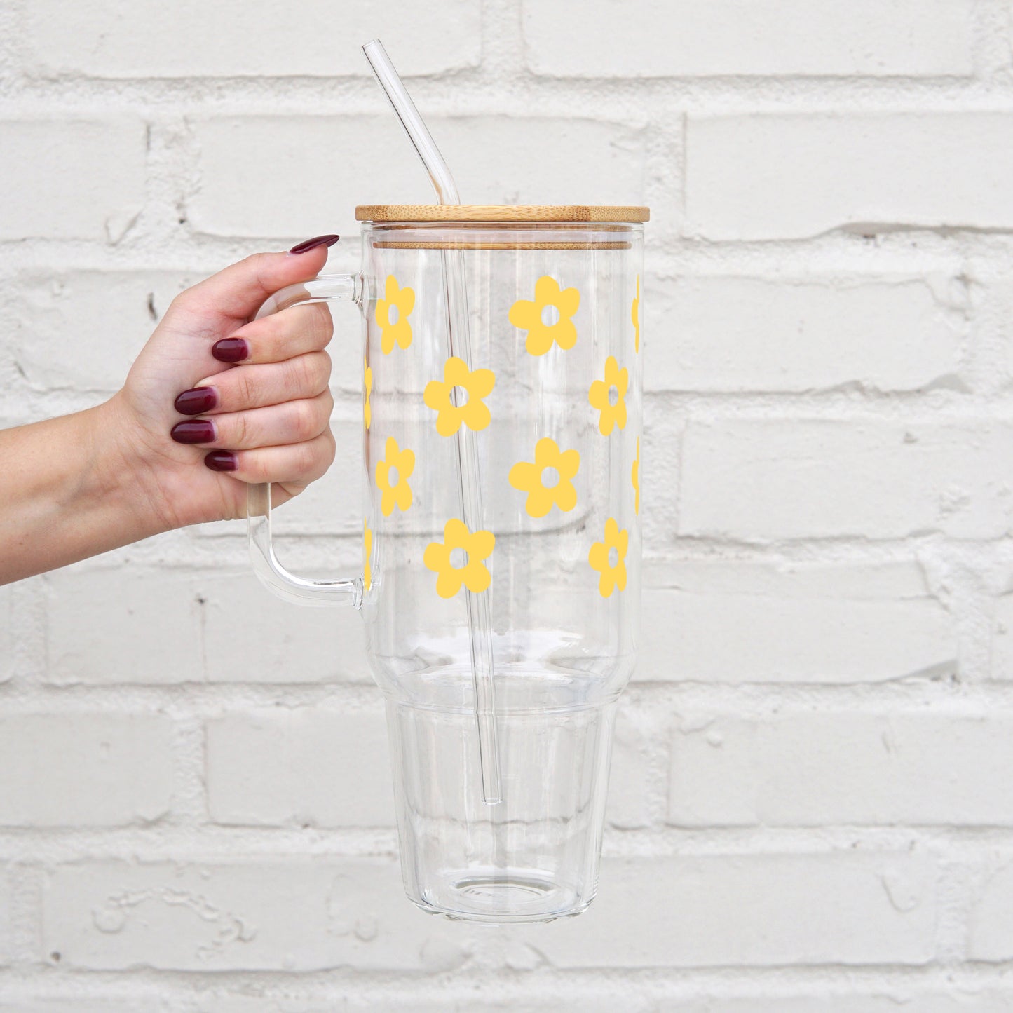 Daisy 40oz Glass Tumbler With Lid and Straw